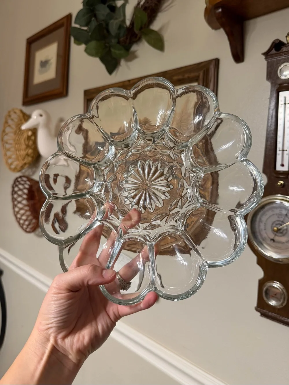 Vintage Anchor Hocking Clear Glass Egg Serving Tray Dish